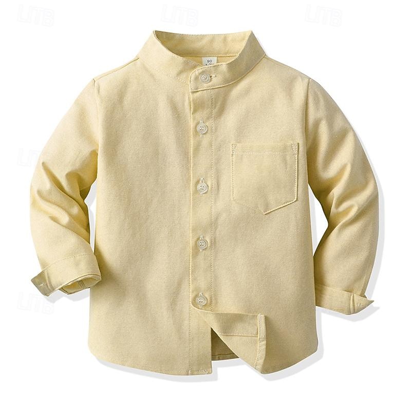 Boys 3D Solid Color Shirts Long Sleeve Summer Spring Fashion Basic Kids 4-12 Years Shirt collar Outdoor Casual Daily Regular Fit4