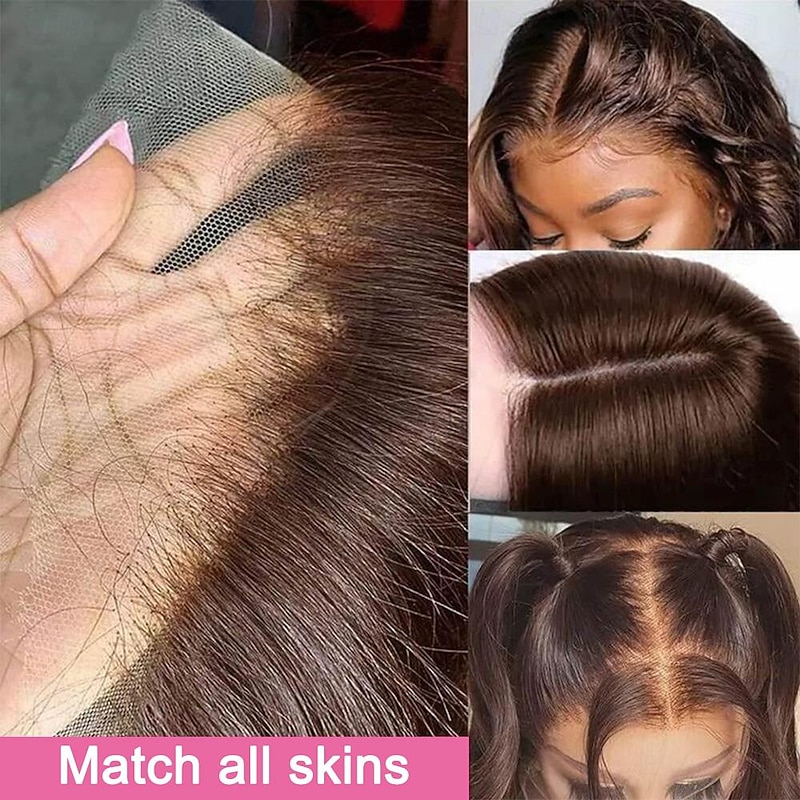 Human Hair 13x4 Lace Front Wig Free Part Peruvian Hair Body Wave Brown Wig 150% Density with Baby Hair Glueless Pre-Plucked For wigs for black women Long Human Hair Lace Wig3