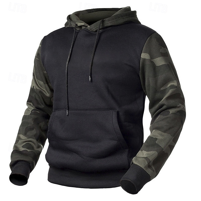Men's Hoodie Black Army Green Khaki Hooded Color Block Camouflage Patchwork Pocket Sports & Outdoor Daily Holiday Streetwear Basic Casual Spring &  Fall Clothing Apparel Hoodies Sweatshirts4