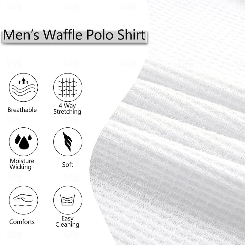 Men's Waffle Polo Shirt Golf Shirt Casual Holiday Lapel Quarter Zip Short Sleeve Fashion Basic Plain Quarter Zip Summer Regular Fit Black White Blue Beige Gray Waffle Polo Shirt2