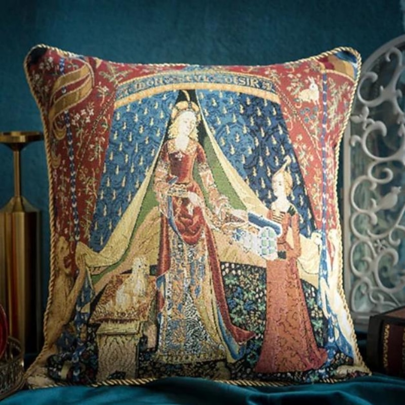 Gobelin Aubusson Tapestry Cushion Cover Lady Unicorn Jacquard Throw Pillow Home Decorative Livingroom Bedroom Sofa Couch2