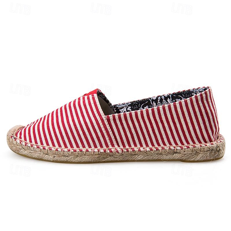 Men's Nautical Red and White Striped Espadrilles: Breathable Cotton Slip-On Shoes for Beach and Casual Summer Outings4