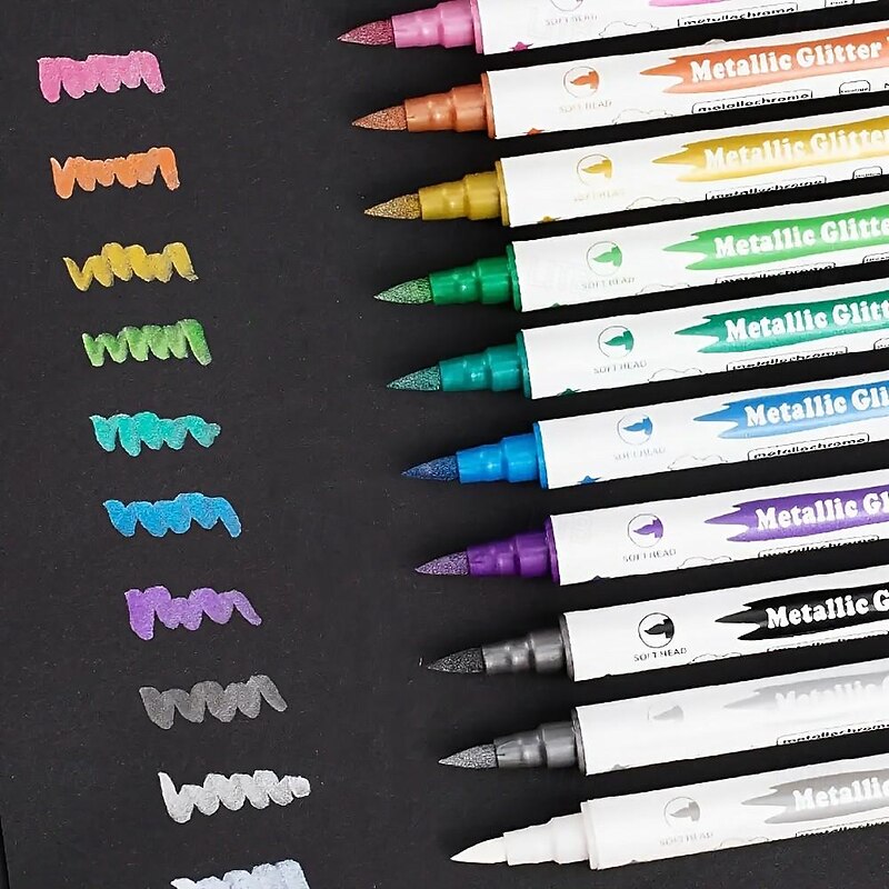 Metallic Glitter Dual Tip Marker Pens with Brush and Fine Nibs Craft Supplies Scrapbooking 10pcs4