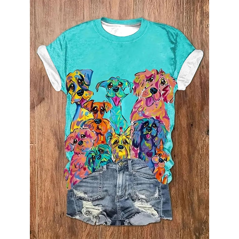 Women's T Shirt Stylish Casual Print Short Sleeve Regular Tops Crew Neck Daily Green Summer