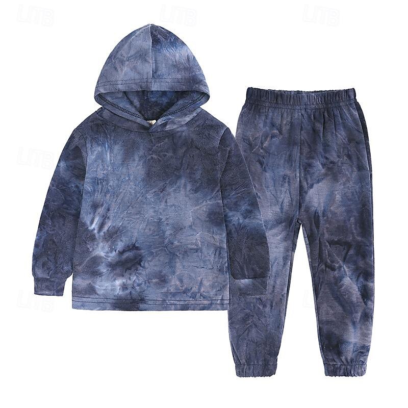 Unisex Boys Girls' 3D Tie Dye Sports Suit Hoodie Set Tracksuits Long Sleeve Spring Fall Daily Casual Comfort Kids 4-12 Years Hooded Outdoor Vacation Sports Tailored Fit3