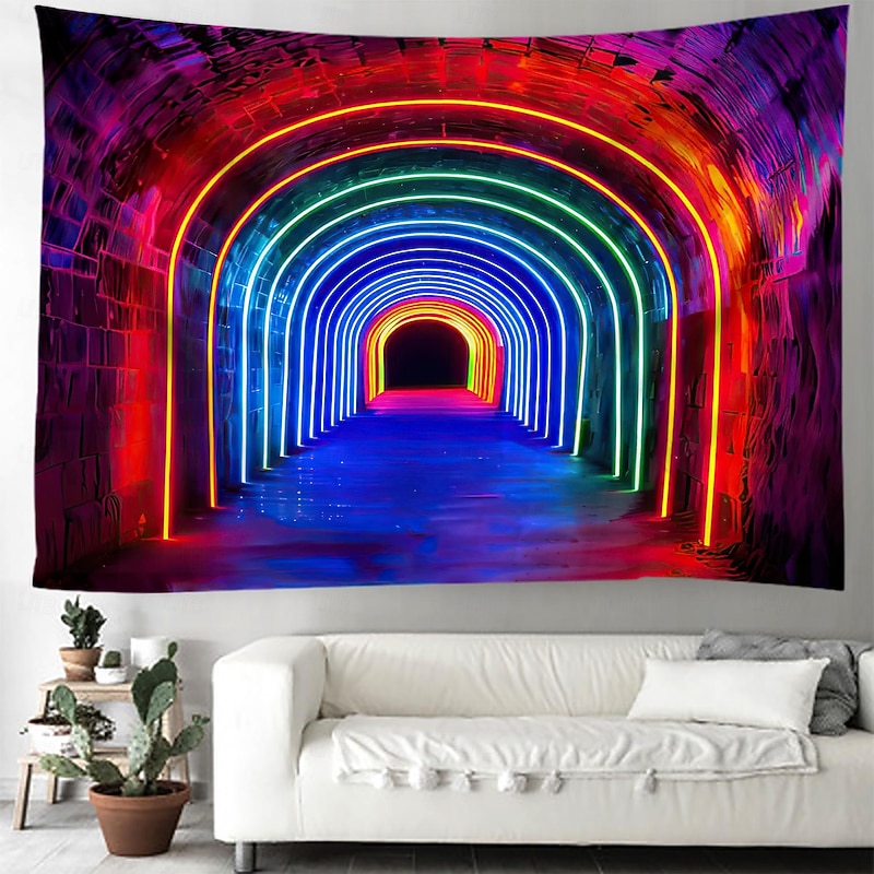 Blacklight Tapestry UV Reactive Glow in the Dark Glow Party Neon Rainbow Arch Psychedelic Trippy Misty Hanging Tapestry Wall Art Mural for Living Room Bedroom2