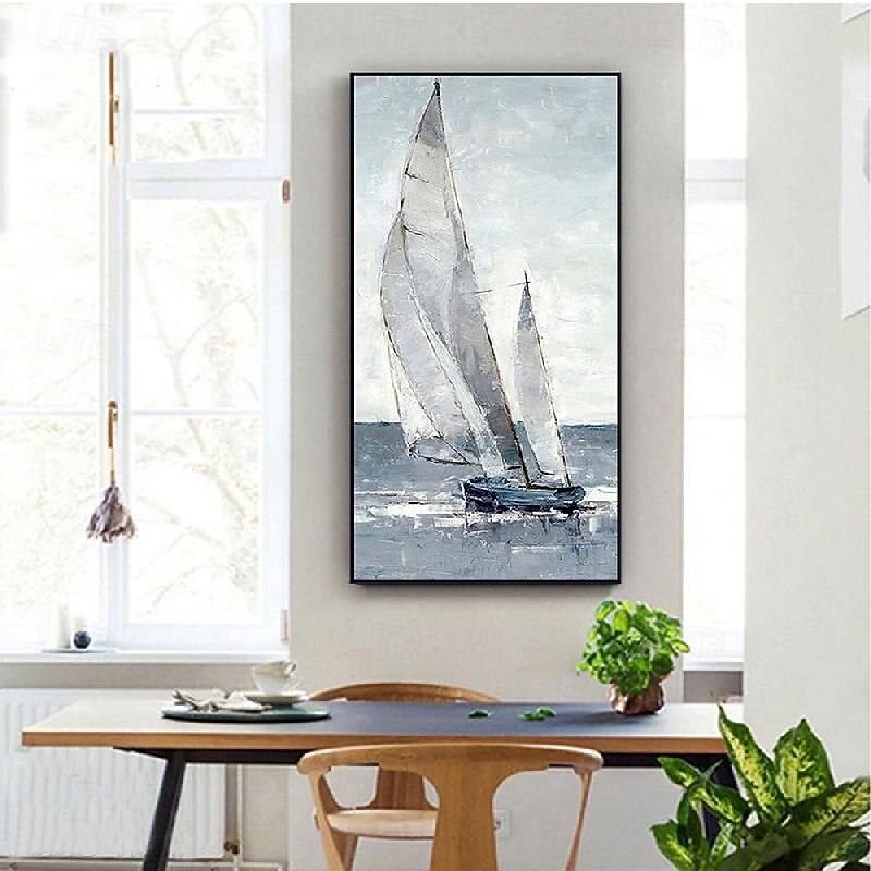 oil painting handmade Abstract Sailboat Canvas Art paintings handmade Nautical Oil Painting on Canvas Large Sailing Ship paintings Wall Art Modern Seascape Painting for Bedroom office decoration2