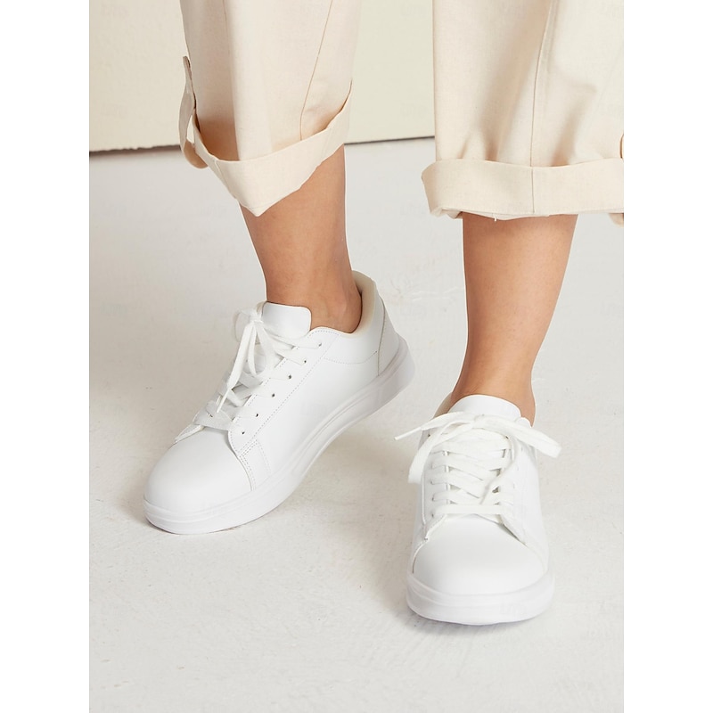 Women's Classic White Sneakers – Comfortable Lace-Up Athletic Shoes for Casual and Everyday Wear3