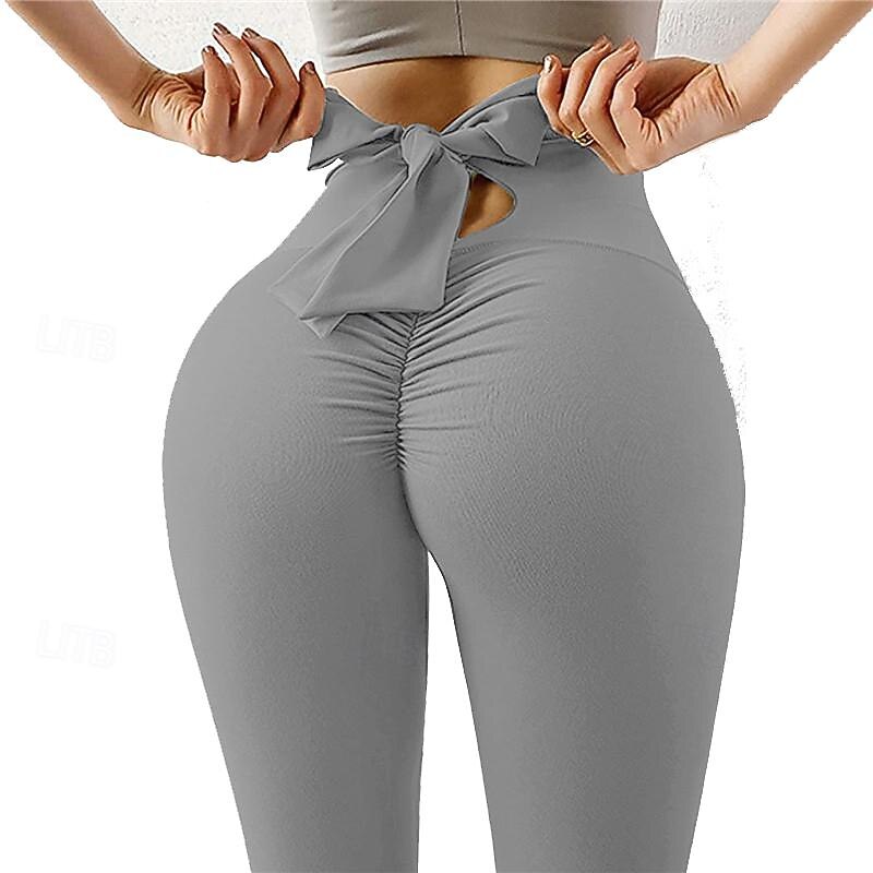 Women's Gym Leggings Yoga Pants Tie Knot High Waist Pilates Gym Workout Workout Tights Solid Color Black Burgundy Green Sports Activewear Stretchy Slim4