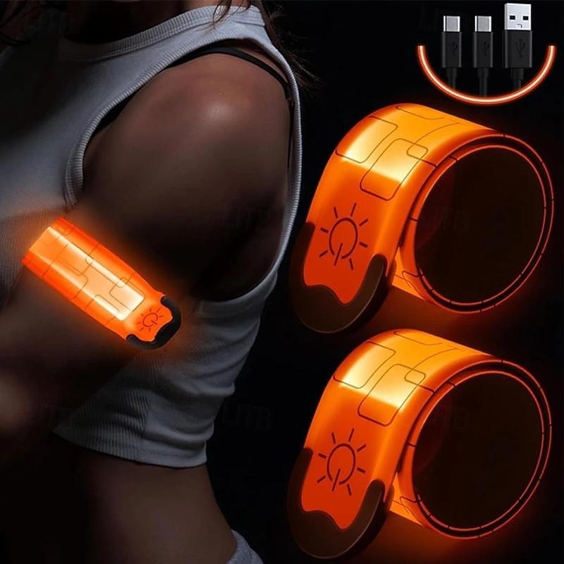 2pcs LED Armband Rechargeable - High Visibility Reflective Running Lights for Night Walking & Jogging, Adjustable Light Up Bands for Men & Women