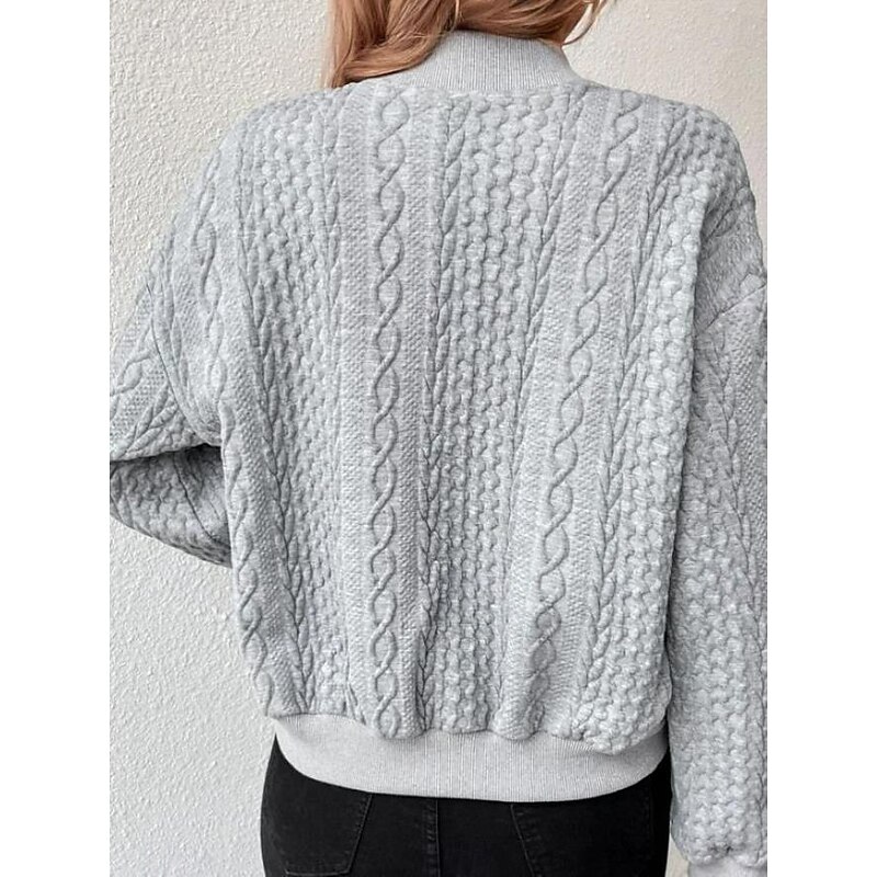 Women's Casual Jacket Dailywear Stand Collar Button Solid Color Warm Fashion Loose Fit Outerwear Long Sleeve Spring Black S3