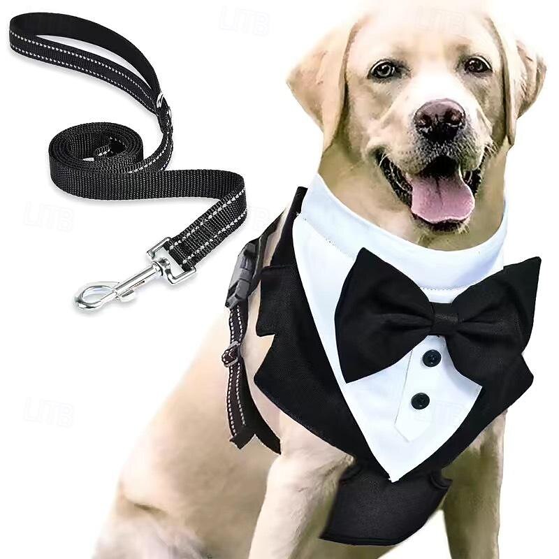 Dog Harness Leash Tuxedo Ring Bearer Elegant Soft Washable Comfortable Halloween Valentine's Day Wedding Party Wedding Party Dog Clothing for Small Medium Large
