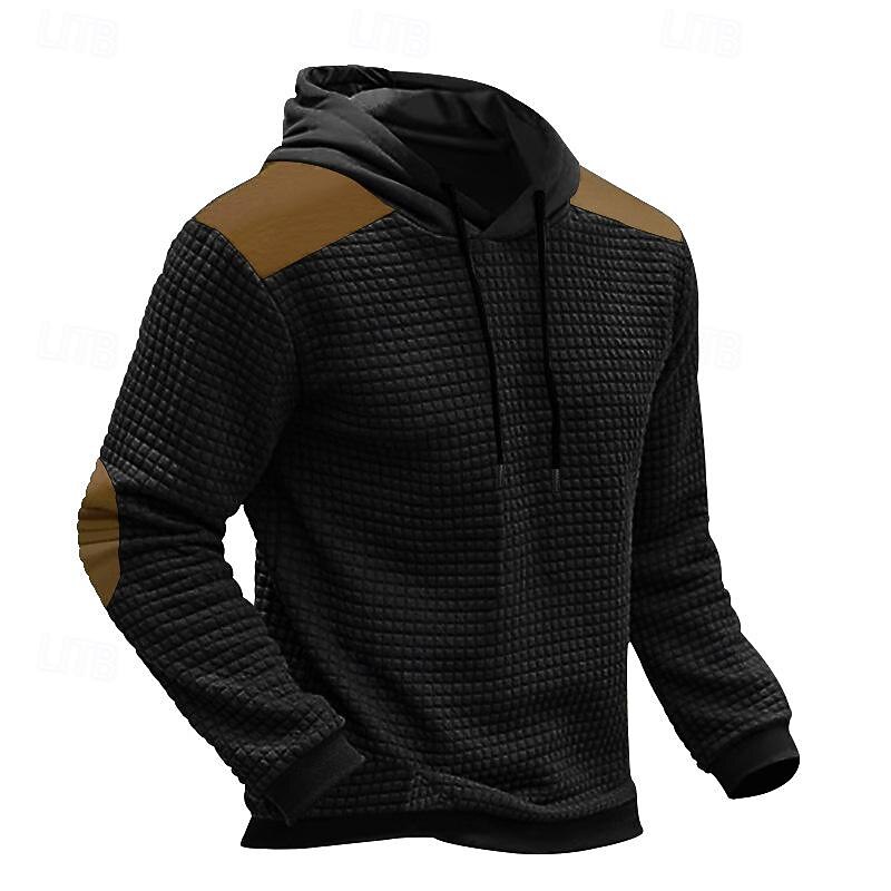 Men's Hoodie Waffle Hoodies Apricot Black Army Green Light Grey Hooded Color Block Patchwork Ribbed Textured Sports & Outdoor Daily Holiday Streetwear Basic Casual Spring & Fall Clothing Apparel2