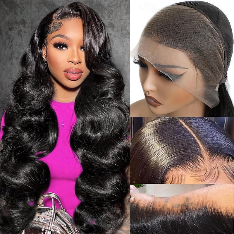 Body Wave Lace Front Wigs Human Hair Pre Plucked Bleached Knots 180% Density 13x4 HD Transparent Lace Wigs Human Hair Body Wave Human Hair Wigs Long Black Wig Natural Color4
