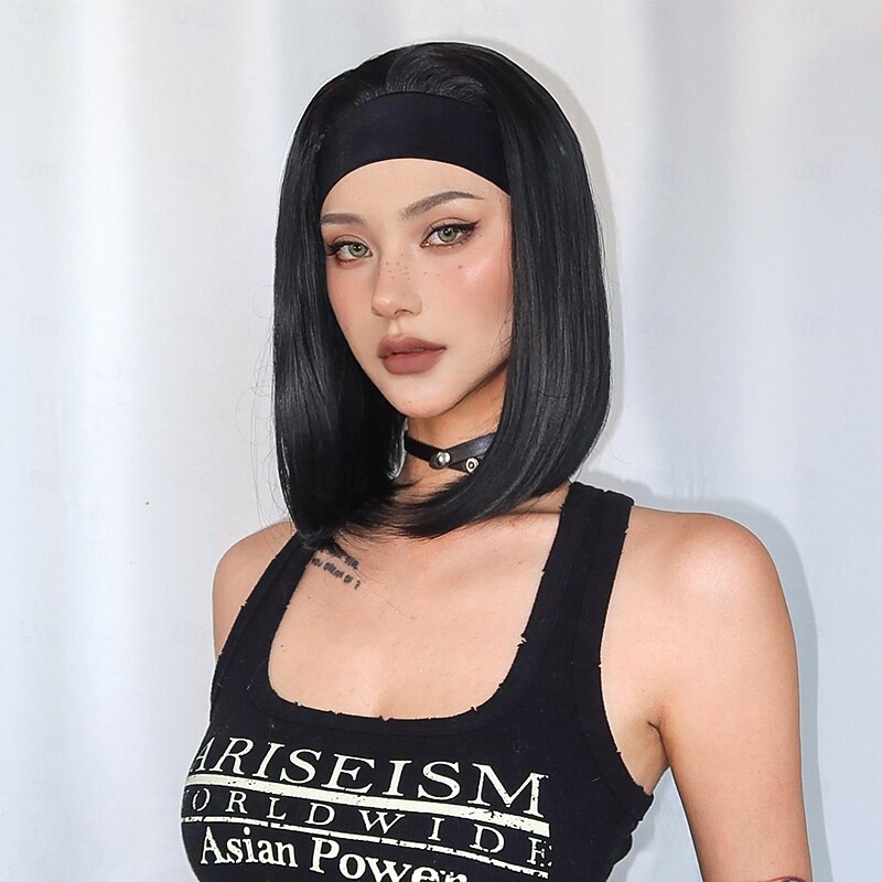 12Inch Synthetic Wigs For Women's Wig Black Short Curly Bobo Hair with  Bangs Fashion Lovely Christmas Party2