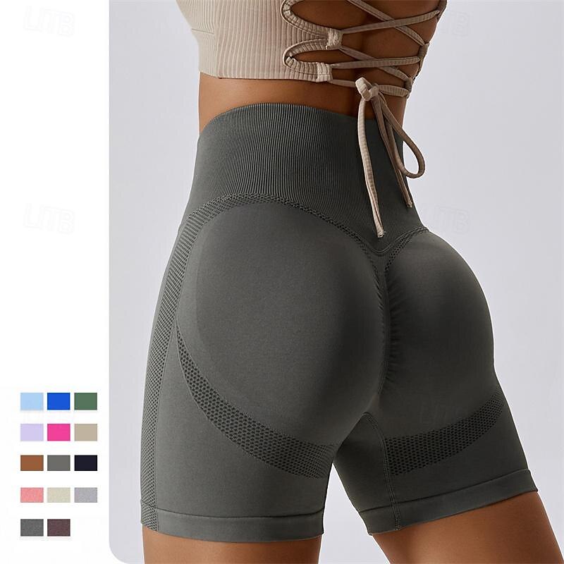 Women's Gym Shorts Yoga Shorts Workout Shorts Elastic Waistband High Waist Pilates Gym Workout Workout Shorts Solid Color Black Blue Light Purple Sports Activewear Stretchy Slim