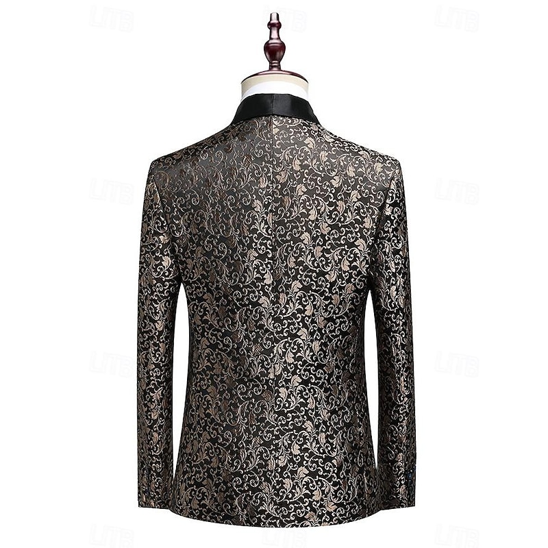 Men's Blazer Jacket Tuxedo Shawl Collar Party Luxury Jacquard Blazer Blue khaki Standard Fit Single Breasted One-button2