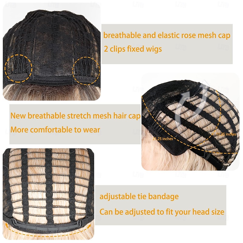 Short Ombre Blonde Wigs Wavy Bob Wig with Bangs Women Synthetic Curly Pastel Bob Wig for Girl Colorful Cosplay Wigs4