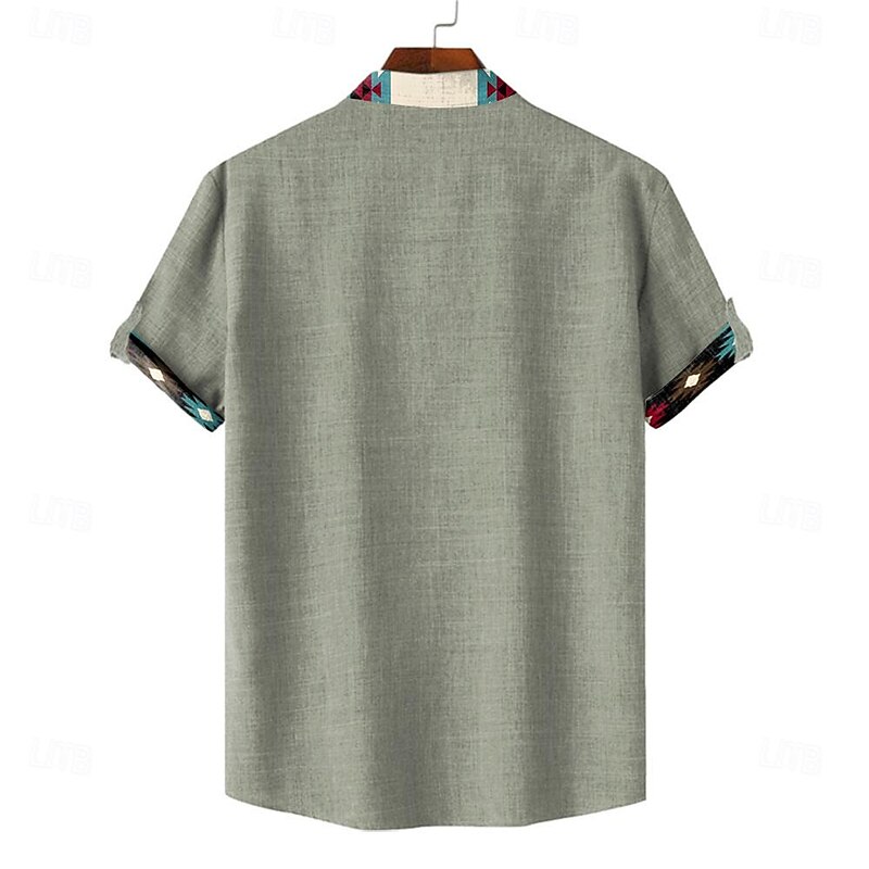 Men's Southwestern Print Kokopelli Summer Hawaiian Shirt Aloha Shirt Short Sleeve Shirt Turndown Hawaiian Resort Outdoor Party Business / Ceremony / Wedding Pink Blue Green S M L2