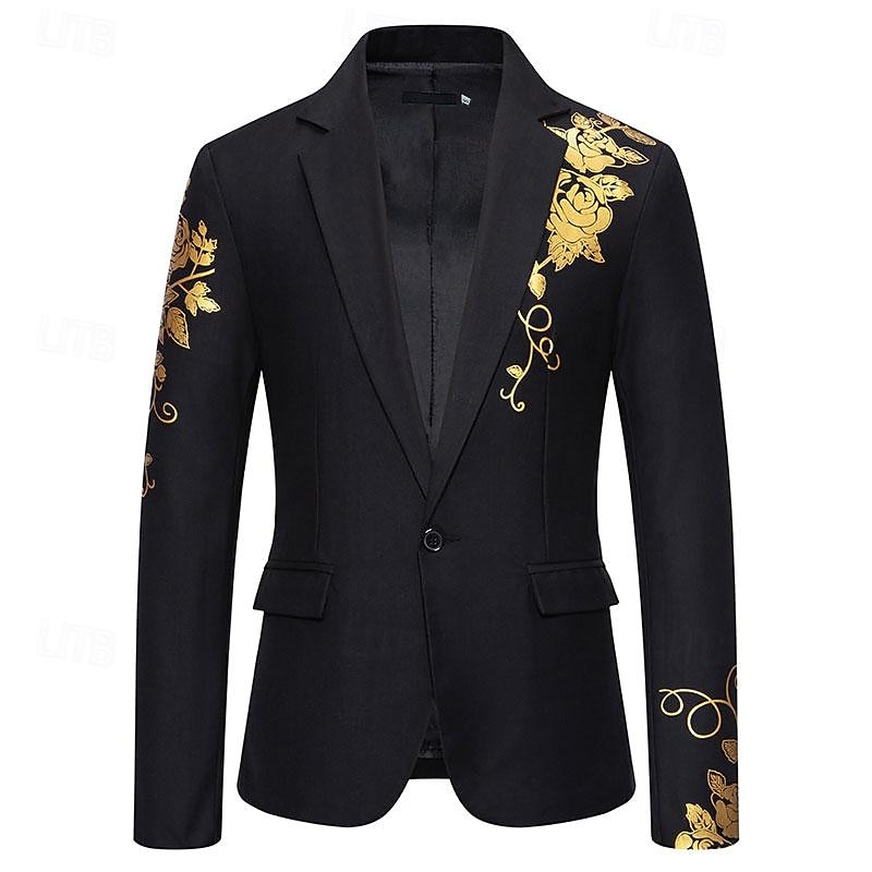Men's Blazer Business Wedding Party Without Dress Pants Fashion Casual Spring &  Fall Polyester Uniform Cloth Plain Printing Buttons Casual / Daily Single Breasted Blazer Black White Red Royal Blue4