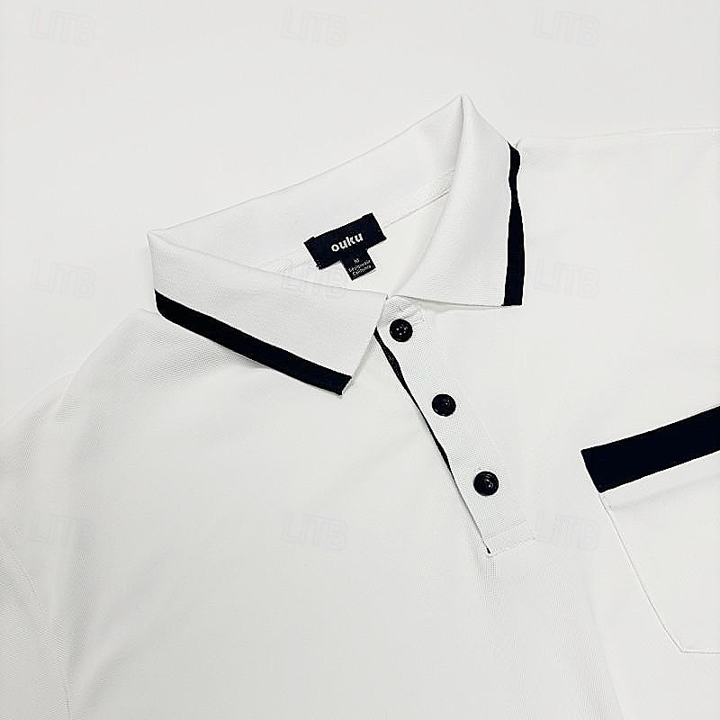 Men's Button Up Polos Business Polo Business Casual Ribbed Polo Collar Short Sleeve Fashion Basic Plain Classic Summer Regular Fit White Red Dark Blue Grey Light Blue Button Up Polos3