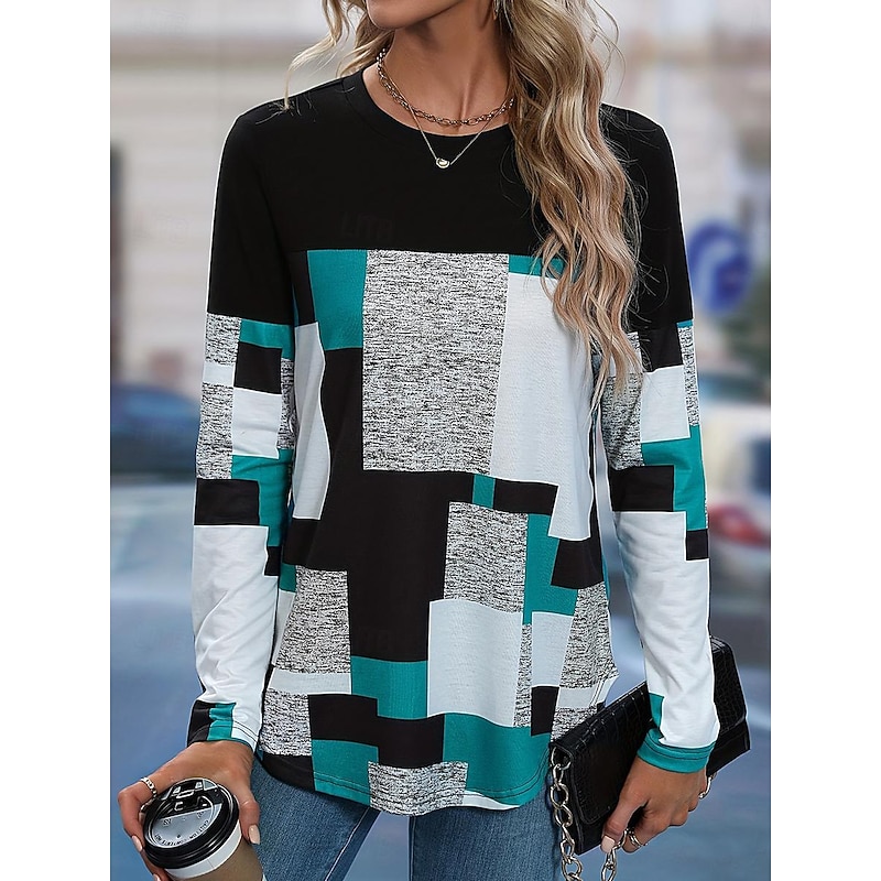 Women's Stylish Color Block Striped Print Regular Tops Daily Black+White+Gray Red Orange Spring Fall Prefall3