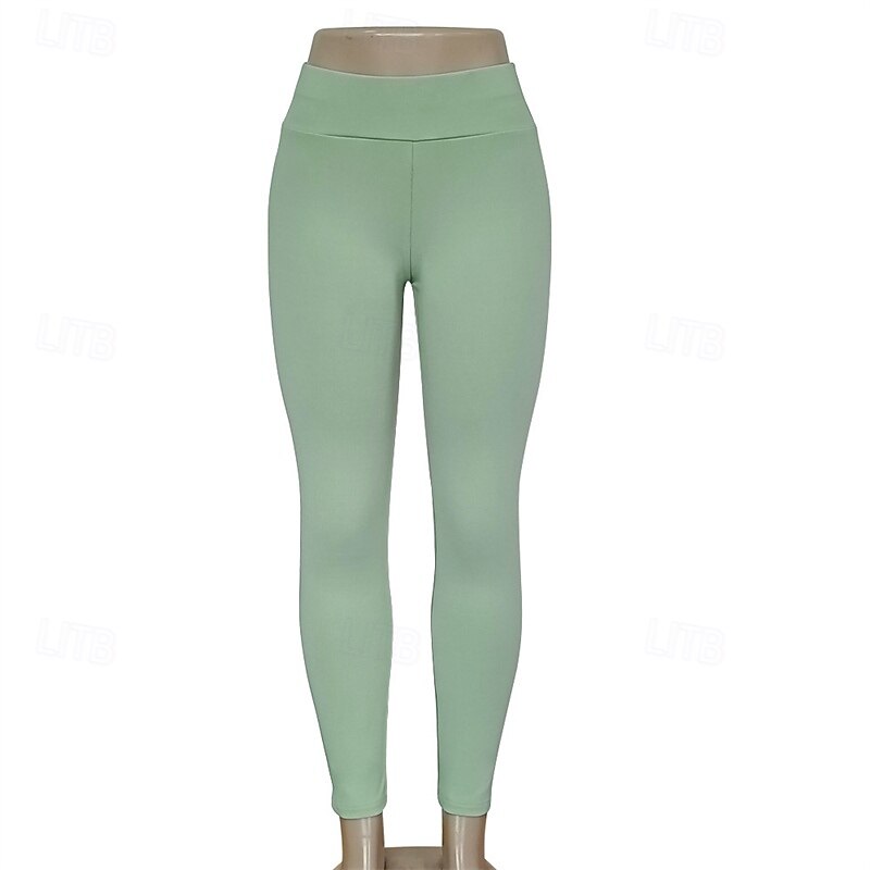 Women's Yoga Pants Yoga Leggings Elastic Waistband High Waist Pilates Gym Workout Workout Tights Solid Color Black Pink Navy Blue Sports Activewear Stretchy Slim3