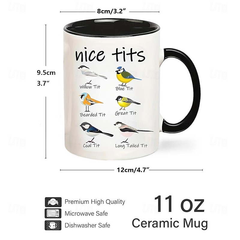 Nice Tits Bird Mug - Funny Birdwatcher Coffee Cup: Fowl Language Bird Coffee Mug, Birthday Gift for Women, Men, and Bird Lovers - 11 Ounce Capacity2