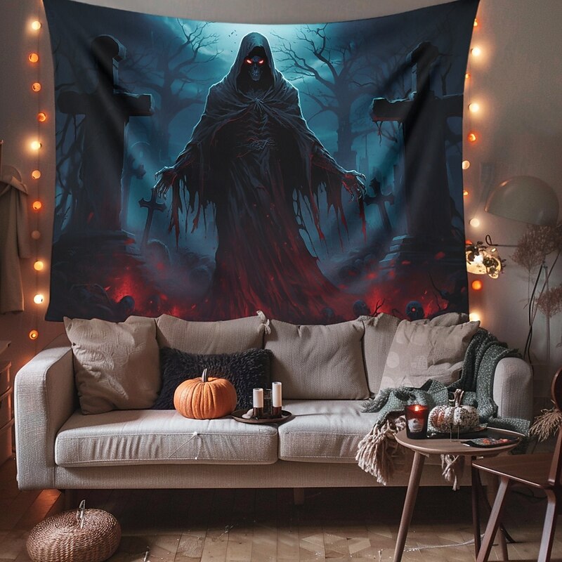 Halloween Decorations Scary Death Hanging Tapestry Wall Art Large Tapestry Mural Decor Photograph Backdrop Blanket Curtain Home Bedroom Living Room Decoration Ghost3