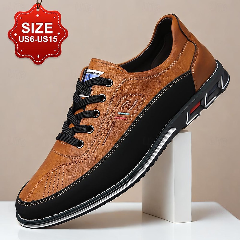 Men's Casual Leather Sneakers with Black Lace-Up Design and Comfortable Sole for Everyday Wear, Walking, and Travel