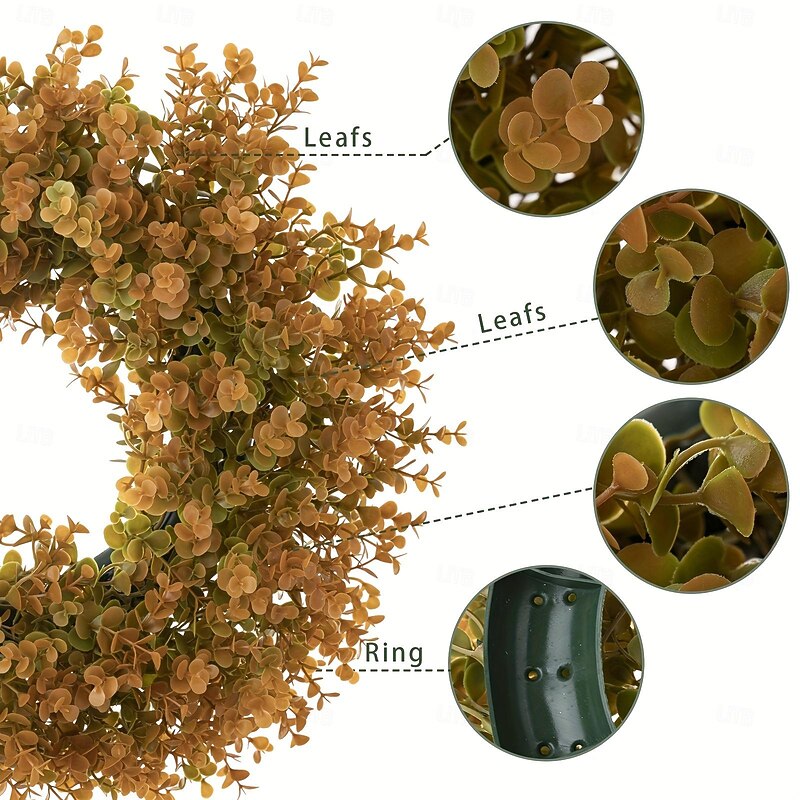 Fall Wreath with Artificial Eucalyptus and Flowers - Faux Green Leaves Wreath for Front Door, Wall, Festival Celebration, Fireplace, Window, Party Decor3