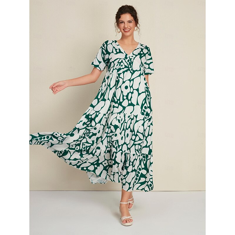 Plant Print V Neck Maxi Dress