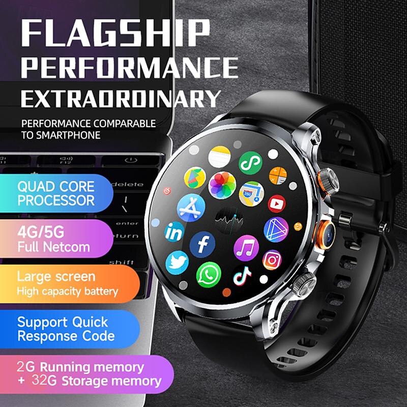 iMosi H18 Smart Watch 1.95 inch Smartwatch Fitness Running 4G Watch Pedometer Call Reminder Heart Rate Monitor Compatible with Smartphone Men GPS Long Standby Hands-Free Calls IP 67 52mm