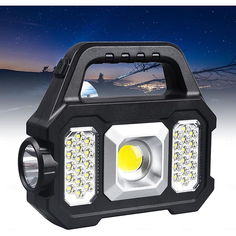 Rechargeable Solar Portable Lamp with Side Lights COB Flashlight Lantern Handheld Searchlight USB Charging Solar Light for Outdoor Camping2