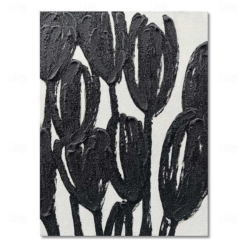 Handmade Oil Painting Canvas Wall Art Decoration Abstract Texture Black and White Flowers for Home Decor Rolled Frameless Unstretched Painting2