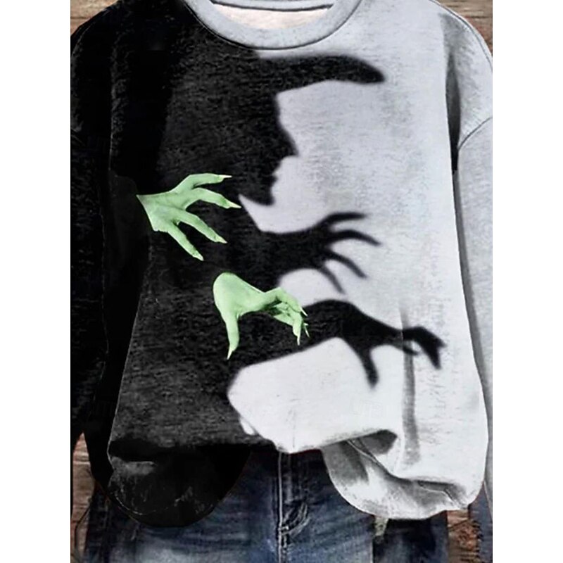 Halloween Women's T Shirt Color Block Casual Long Sleeve Crew Neck Regular Tops Daily Print Purple Green Gray Spring Fall & Winter3