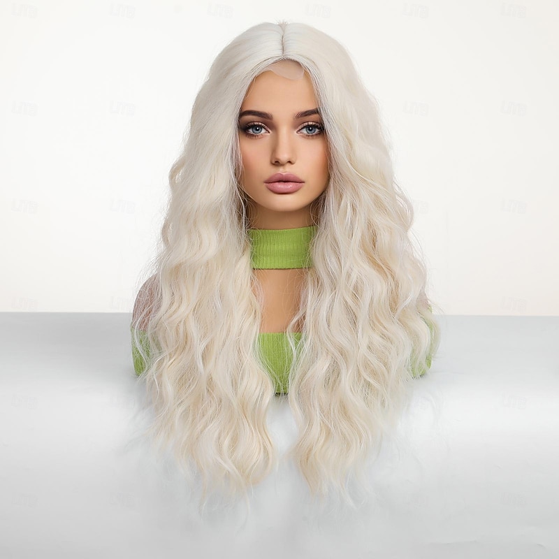 Synthetic Lace Wig Body Wave Style 28 inch White Middle Part U Part Wig Women's Wig White2
