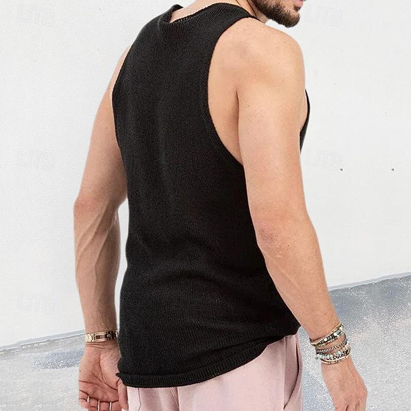 Men's Tank Top Vest Top Undershirt Sleeveless Shirt Sleeveless V Neck Spring & Summer Plain Fashion Designer Basic Knitted Vacation Street Going out Black Red Blue Top Tee for Men4