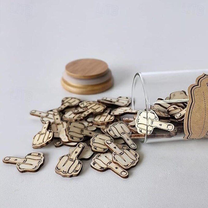 Jar of Middle Finger, Gift Middle Finger to Give, 100pcs Middle Finger in a Jar, Wooden Cutout Pattern Piece Bad Mood Vent Spoof Bag of DIY Craft Birthday, Anniversary, Holiday, Encouragement Gifts4