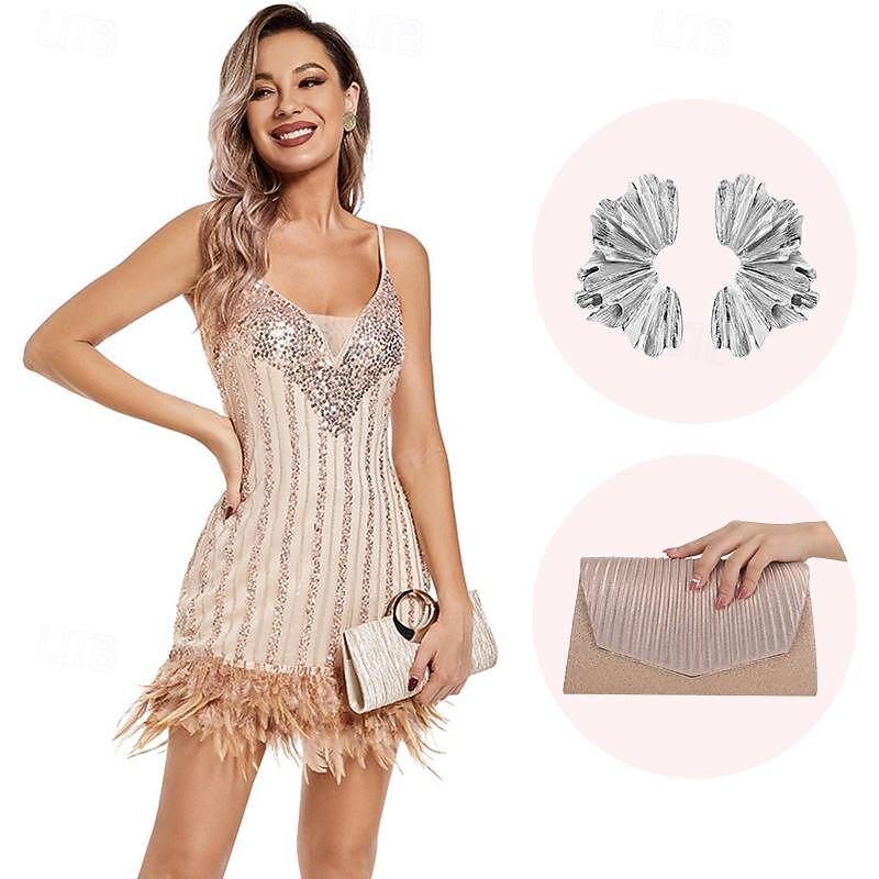 Retro Vintage Roaring 20s 1920s Flapper Dress Cosplay Costume Outfits The Great Gatsby Wedding Guest Sequins Feather Fancy Dress Women's Christmas Halloween Carnival Halloween Party / Evening Wedding4