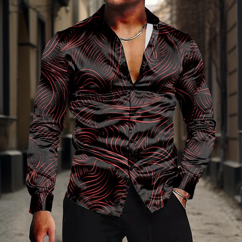 Men's Shirt Satin Shirt Dress Shirt Button Up Shirt Striped Black Yellow Red Blue Long Sleeve Turndown Summer Spring Clothing Apparel Button Up