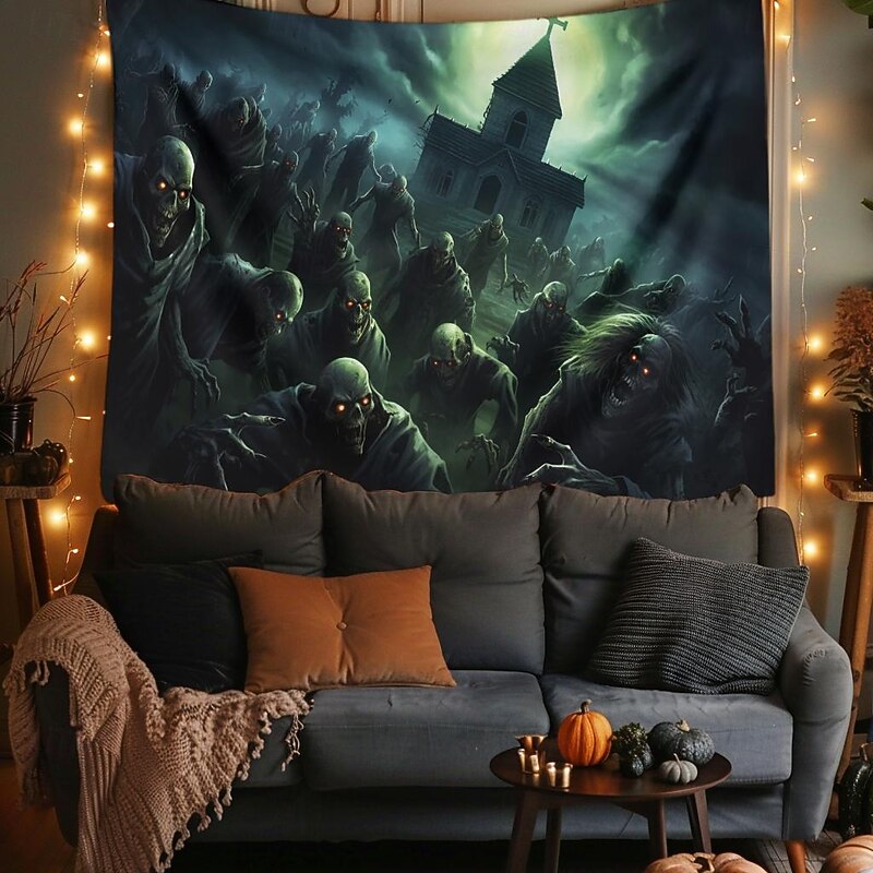 Halloween Decorations Graveyard Hanging Tapestry Wall Art Large Tapestry Mural Decor Photograph Backdrop Blanket Curtain Home Bedroom Living Room Zombie Ghost2