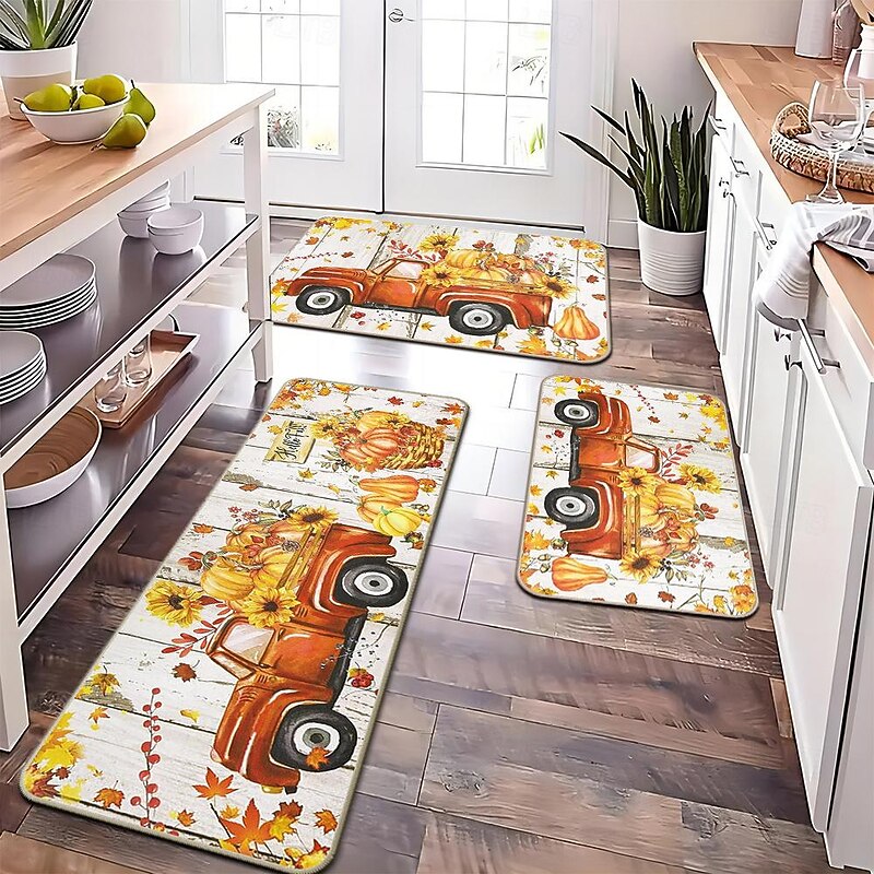 Autumn Pumpkin Truck Area Rug Kitchen Mat Non-Slip Oil Proof Floor Mat Livingroom Rug Indoor Outdoor Mat Bedroom Decor Bathroom Mat Entrance Rug Door Mat