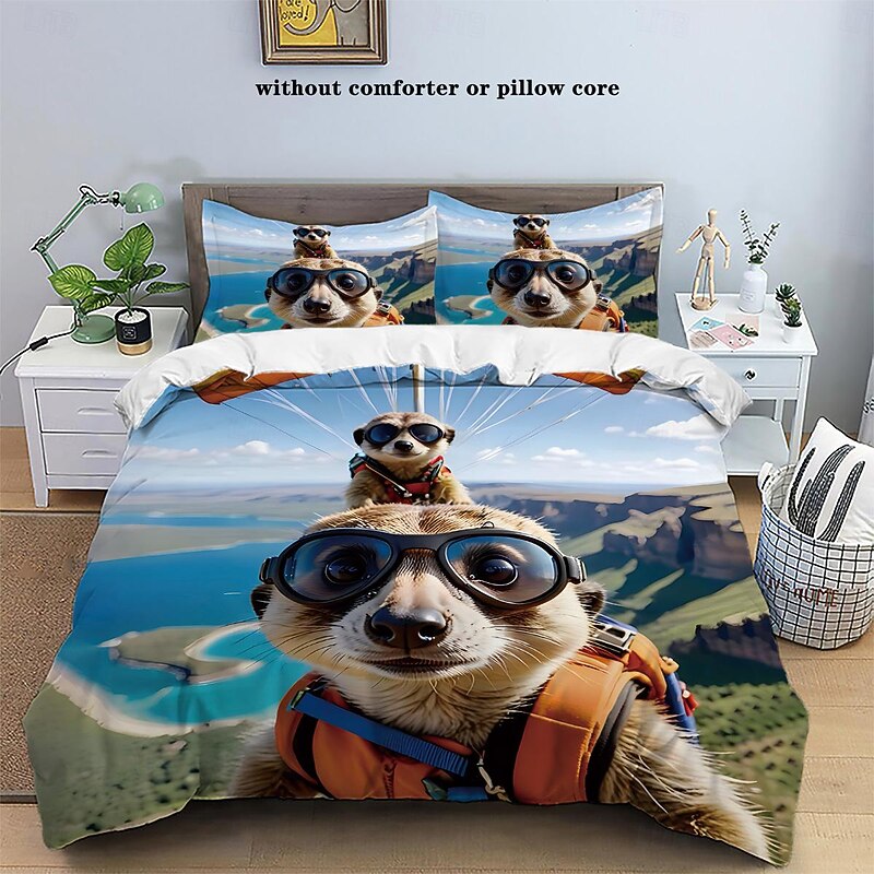 Sunglasses Squirrel Duvet Cover Set - Includes Duvet Cover and Pillowcases - Fun and Whimsical Squirrel Design with Sunglasses - Soft and Comfortable Fabric3