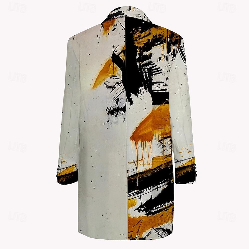 Men's Oil Painting Winter Coat Overcoat Coat With Pockets Casual Vacation Daily Wear Going out Print Front Pocket Fall & Winter Turndown Long Sleeve khaki2