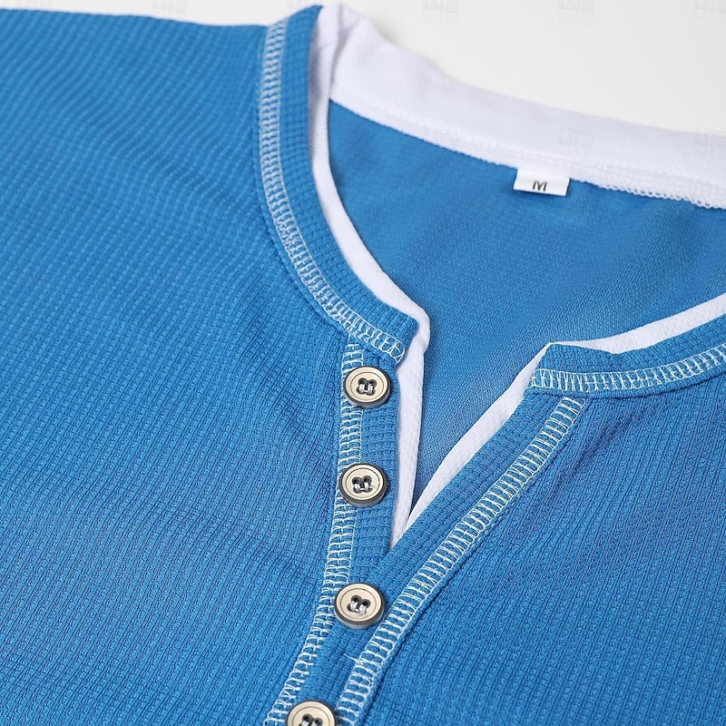 Men's T shirt Tee Waffle Henley Shirt Henley Shirt Tee Top Long Sleeve Shirt Color Block Henley Street Vacation Long Sleeve Patchwork Clothing Apparel Fashion Designer Basic2