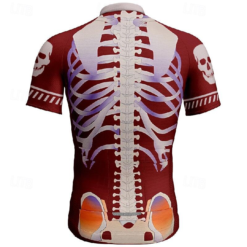 Men's Cycling Jersey Skeleton Short Sleeve Bike Tee Tshirt Jersey with 3 Rear Pockets Mountain Bike MTB Quick Dry Anatomic Design Wicking Breathable Sports Black Burgundy Grey Clothing Apparel2