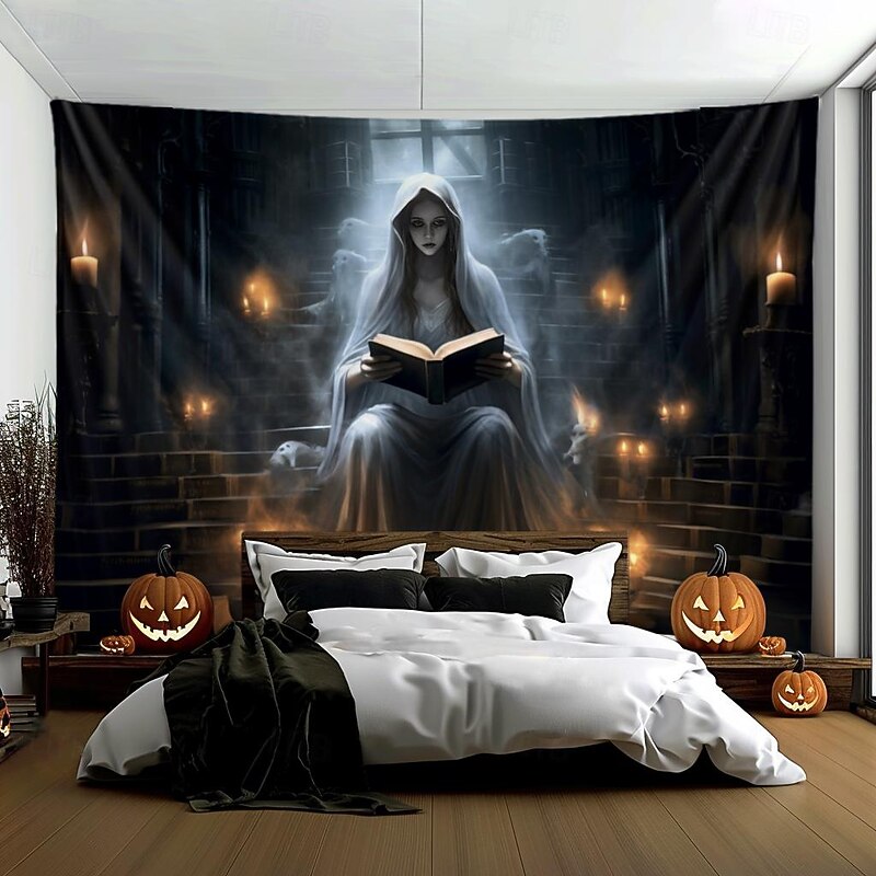 Halloween Decorations Hanging Tapestry Ghost Bride Reading Wall Art Large Tapestry Mural Decor Photograph Backdrop Blanket Curtain Home Bedroom Living Room