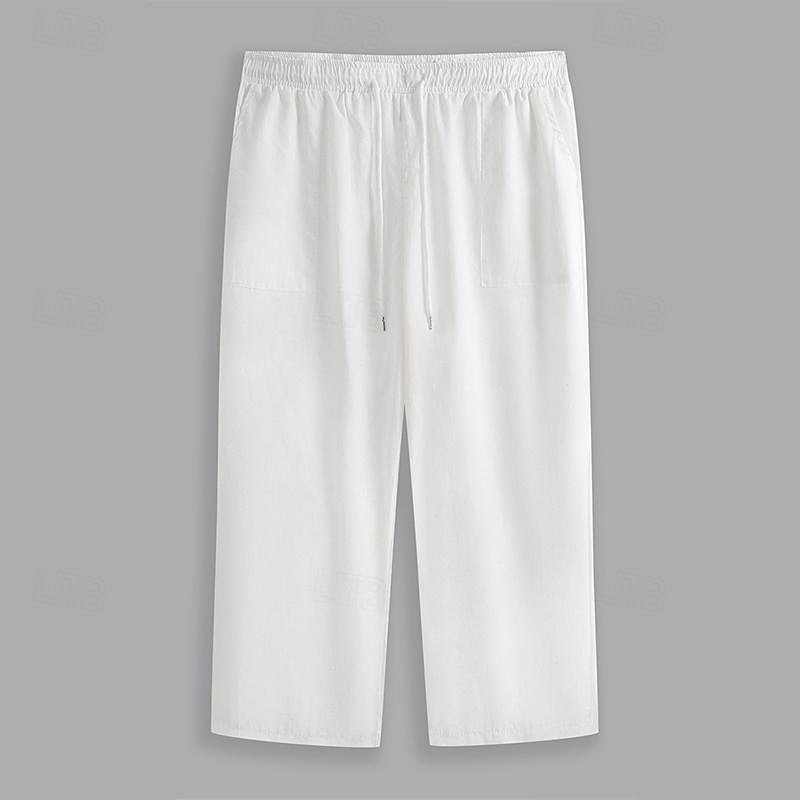 Men's Shorts Linen Shorts Summer Shorts Beach Shorts Capri Pants Pocket Drawstring Elastic Waist Plain Comfort Breathable Outdoor Daily Going out Fashion Streetwear Black White4