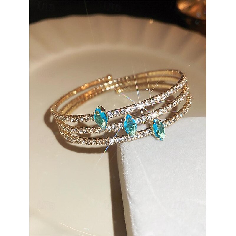 Women's Gold-Plated Copper Bracelet with Blue Zircon - Elegant Jewelry for Formal and Casual Occasions4